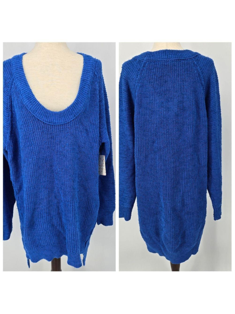 Free People Sweater Dress Large Blue Sunday Scoop Tunic NWT
